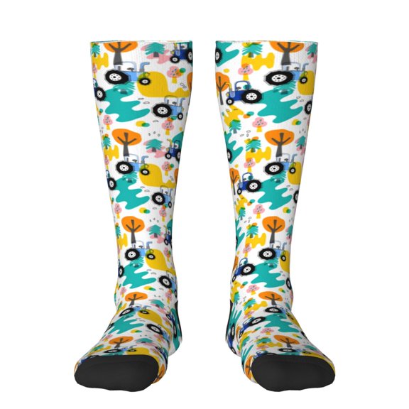 Fotbe Cute tractor and vehicle print Women's Men's Novelty Crew Socks Cotton Socks Knee High Socks for Walking,Running,Nurses,Pregnancy