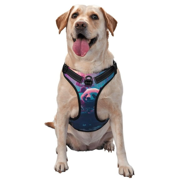 Fotbe DJ Panda Hot Air Balloon Pattern Dog Harness, No-Pull Pet Harness with 2 Leash Clips, Adjustable Soft Padded Dog Vest with Easy Control Handle for Large Dogs-Medium