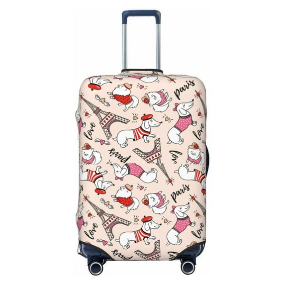 Fotbe Dachshund And Eiffel Tower Luggage Cover Protector,Suitcase Protector,Scratch and Dirt Resistant,Fits 18-32 Inch Luggage-Medium