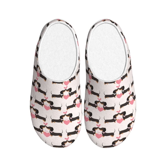 Fotbe Dachshund And Hearts Pattern Women's Fuzzy Curly Fur Memory Foam Loafer Slippers Indoor Outdoor Slippers Winter Home Shoes-35/36