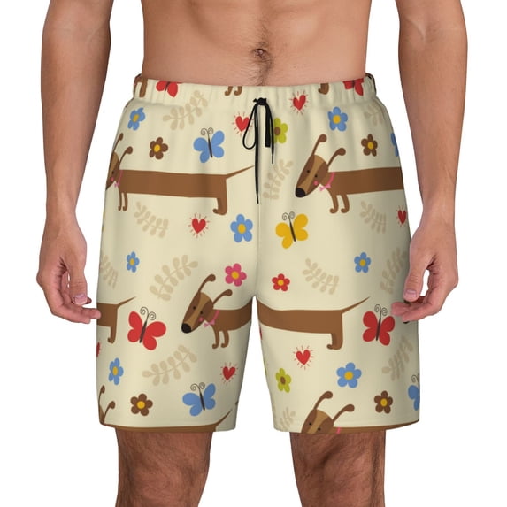 Fotbe Dachshund Dog And Flower Men’s Swim Trunks Quick Dry Swim Shorts Board Shorts with Mesh Lining-3X-Large