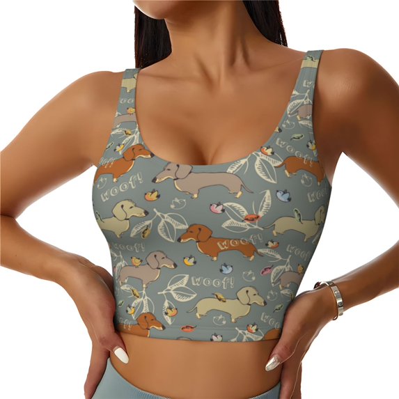 Fotbe Dachshund Dog Bird Pattern Womens' Sports Bra Longline Wirefree Padded with Medium Support Sports Moisture-Wicking Workou Vest,Tank Top-XX-Large