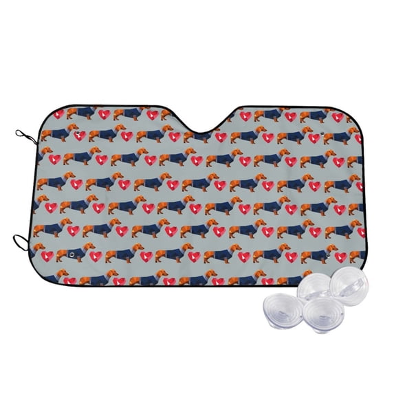 Fotbe Dachshund Dog Heart Car Windshield Sunshade | Sun Visor Protector Front Window Shade, Keeps Out UV Rays, Keeps Your Vehicle Cool-Medium