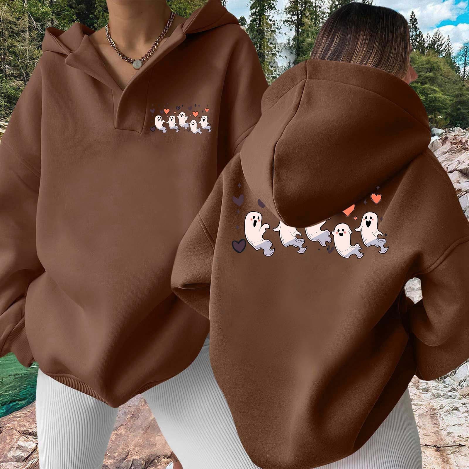 And Winter Fashion Cute Printed Women's Hooded Sweatshirt Without Pockets Zip up Hoodie Womens Women's Hooded Sweatshirt Clothe Sweatshirt Long Sleeve Button down Sweatshirt Sweatshirt Women Pullover