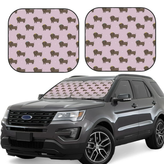 Fotbe Dachshund Dog Puppy 2-Piece Car Windshield Sun Shade | Sun Blocker for Car Windshield | Foldable Automotive Interior Accessories for Sun Protection-Small