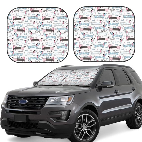Fotbe Dachshund Dog Puppy 2-Piece Car Windshield Sun Shade | Sun Blocker for Car Windshield | Foldable Automotive Interior Accessories for Sun Protection-Small