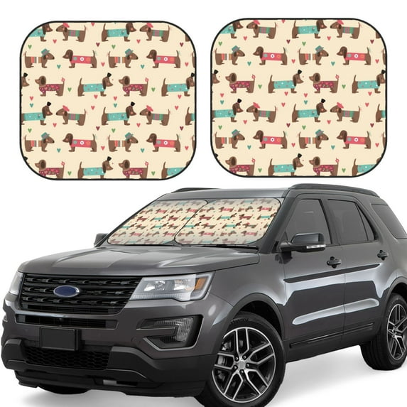 Fotbe Dachshund Dog Puppy 2-Piece Car Windshield Sun Shade | Sun Blocker for Car Windshield | Foldable Automotive Interior Accessories for Sun Protection-Medium