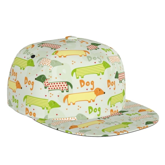 Fotbe Dachshund Dog Puppy Flat Bill Visor Cap Classic Snapback Hat Polyester Foam Trucker Hat Trucker Cap Adjustable Baseball Cap