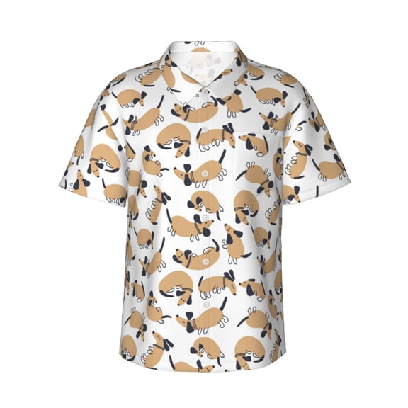 Fotbe Dachshund Dog Puppy Hawaiian Shirt for Men Unisex Summer Beach Casual Short Sleeve Cotton Linen Button Down Shirts-3X-Large