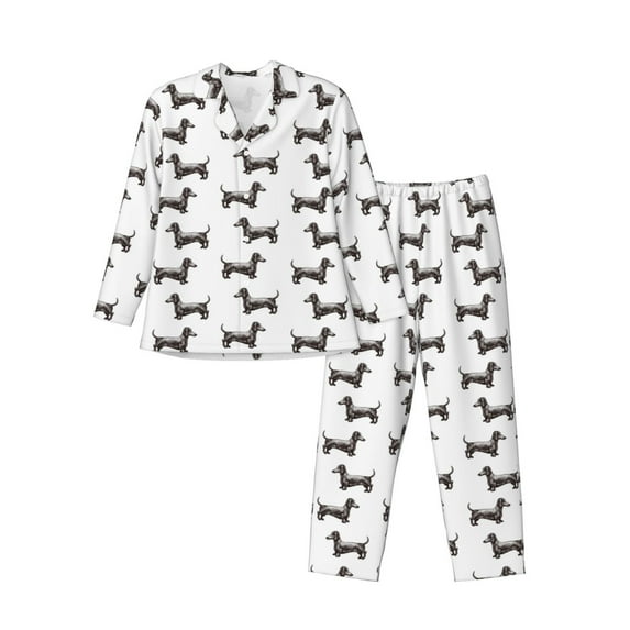 Fotbe Dachshund Dog Puppy Pattern Long Sleeve Pajama Set for Men,Sleepwear Set,2-piece Loungewear Set,Soft PJs Comfy Nightwear with Pockets-XX-Large