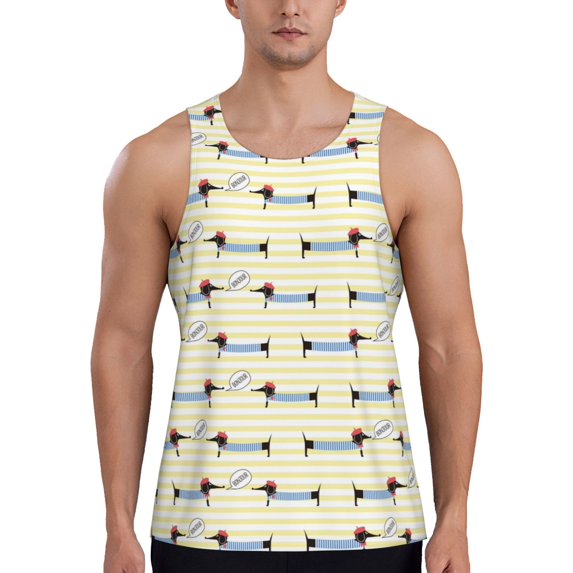 Fotbe Dachshund Dog Puppy Pattern Men's Quick Dry Workout Tank Top Gym Muscle Tee Fitness Bodybuilding Sleeveless T Shirt Breathable Workout Shirt-3X-Large