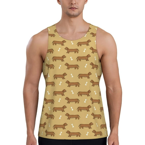 Fotbe Dachshund Dog Puppy Pattern Men's Quick Dry Workout Tank Top Gym Muscle Tee Fitness Bodybuilding Sleeveless T Shirt Breathable Workout Shirt-Small
