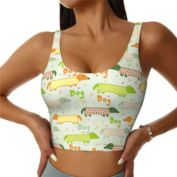 Fotbe Dachshund Dog Puppy Pattern Womens' Sports Bra Longline Wirefree Padded with Medium Support Sports Moisture-Wicking Workou Vest,Tank Top-Medium