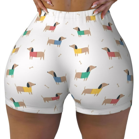 Fotbe Dachshund Dog Puppy Seamless Shorts, Womens Workout Shorts High Waist Stretch Booty Short for Gym/Yoga/Running/Biking-Medium