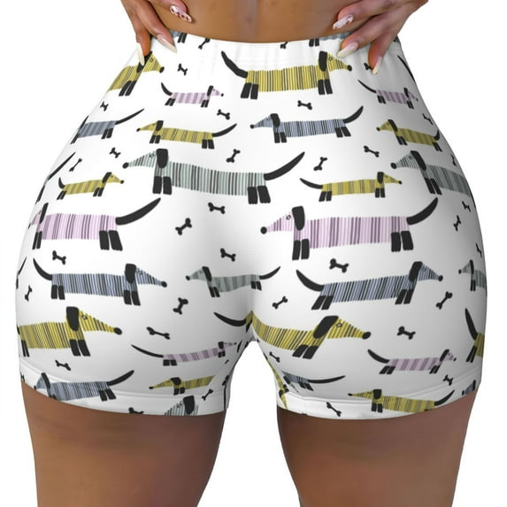 Fotbe Dachshund Dog Puppy Seamless Shorts, Womens Workout Shorts High Waist Stretch Booty Short for Gym/Yoga/Running/Biking-Medium
