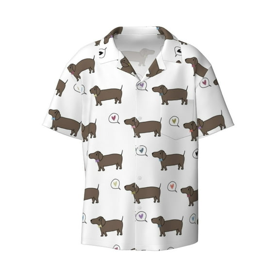Fotbe Dachshund Dog Puppy print Short Sleeve Button Down Shirts for Men Casual Summer Beach Wrinkle Free Shirt-Medium