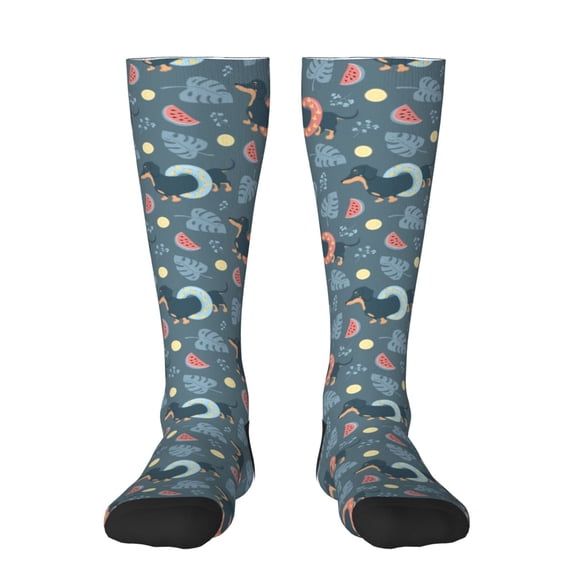 Fotbe Dachshund Dog Puppy print Women's Men's Novelty Crew Socks Cotton Socks Knee High Socks for Walking,Running,Nurses,Pregnancy