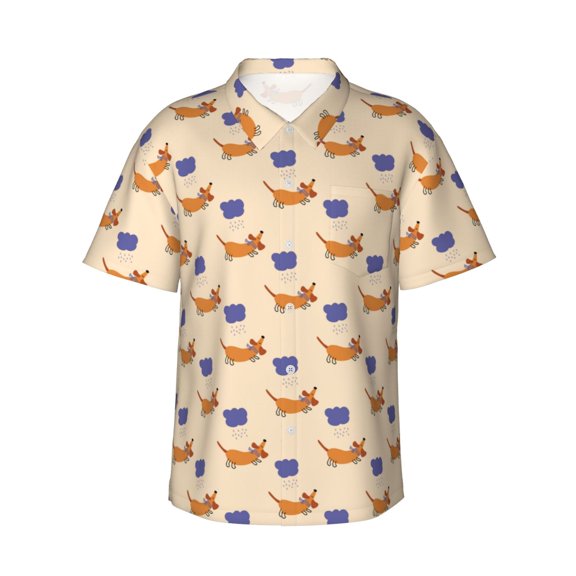 Fotbe Dachshund Hawaiian Shirt for Men Unisex Summer Beach Casual Short Sleeve Cotton Linen Button Down Shirts-3X-Large