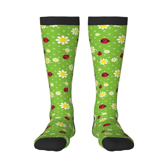 Fotbe Daisies And Ladybugs print Women's Men's Novelty Crew Socks Cotton Socks Knee High Socks for Walking,Running,Nurses,Pregnancy