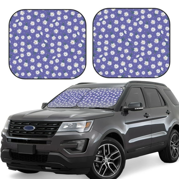 Fotbe Daisies Flowers 2-Piece Car Windshield Sun Shade | Sun Blocker for Car Windshield | Foldable Automotive Interior Accessories for Sun Protection-Large
