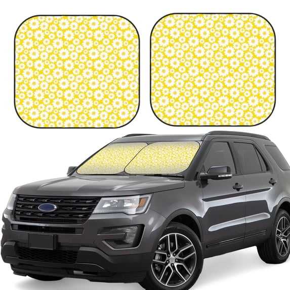 Fotbe Daisies Flowers 2-Piece Car Windshield Sun Shade | Sun Blocker for Car Windshield | Foldable Automotive Interior Accessories for Sun Protection-Medium
