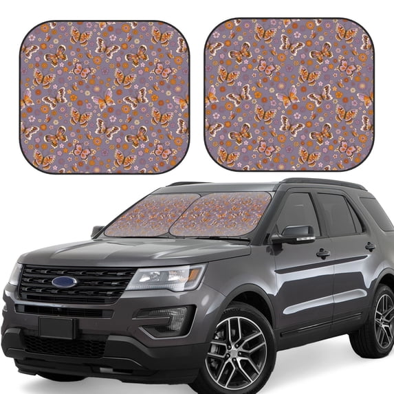 Fotbe Daisies Flowers 2-Piece Car Windshield Sun Shade | Sun Blocker for Car Windshield | Foldable Automotive Interior Accessories for Sun Protection-Medium
