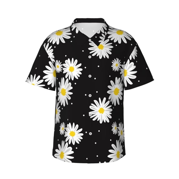 Fotbe Daisies Flowers Hawaiian Shirt for Men Unisex Summer Beach Casual Short Sleeve Cotton Linen Button Down Shirts-Medium