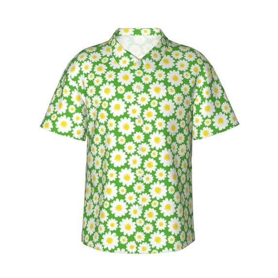 Fotbe Daisies Flowers Hawaiian Shirt for Men Unisex Summer Beach Casual Short Sleeve Cotton Linen Button Down Shirts-X-Large