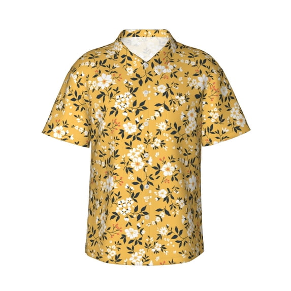Fotbe Daisies Flowers Hawaiian Shirt for Men Unisex Summer Beach Casual Short Sleeve Cotton Linen Button Down Shirts-X-Large