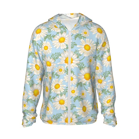 Fotbe Daisies Flowers Men's Women's UPF 50+ Sun Protection Jacket Hooded Cooling Shirt with Pockets Hiking Outdoor Performance-3X-Large