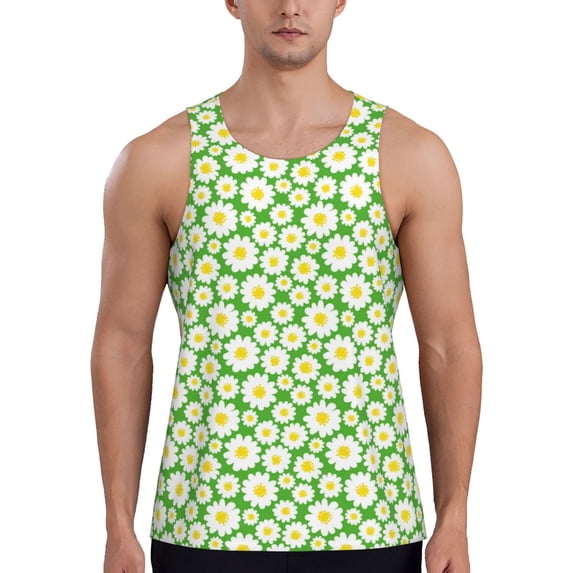 Fotbe Daisies Flowers Pattern Men's Quick Dry Workout Tank Top Gym Muscle Tee Fitness Bodybuilding Sleeveless T Shirt Breathable Workout Shirt-X-Large