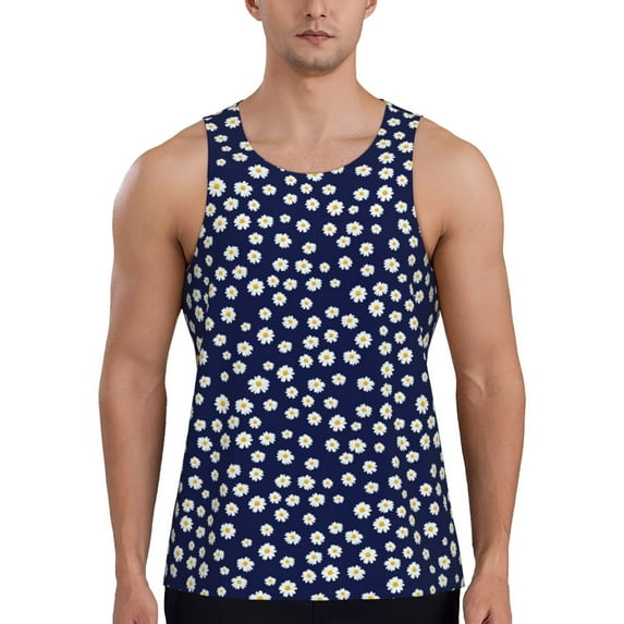 Fotbe Daisies Flowers Pattern Men's Quick Dry Workout Tank Top Gym Muscle Tee Fitness Bodybuilding Sleeveless T Shirt Breathable Workout Shirt-