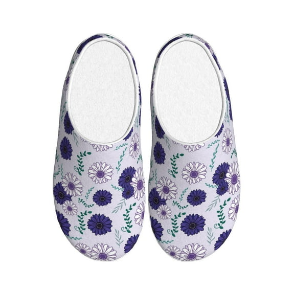 Fotbe Daisies Flowers Pattern Women's Fuzzy Curly Fur Memory Foam Loafer Slippers Indoor Outdoor Slippers Winter Home Shoes-42/43