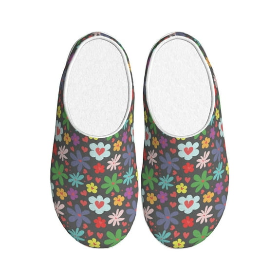 Fotbe Daisies Flowers Pattern Women's Fuzzy Curly Fur Memory Foam Loafer Slippers Indoor Outdoor Slippers Winter Home Shoes-44/45