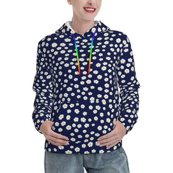 Fotbe Daisies Flowers Pattern Womens Long Sleeve Hoodie, Pullover Hooded Sweatshirt, Kangaroo Pocket Hoodie with Eye-catching Drawstrings-Medium