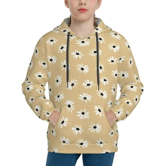 Fotbe Daisies Flowers Pattern Youth Pullover Hooded Sweatshirt, Boys Hoodie, Kangaroo Pocket Hoodie for Kids Girls -X-Large