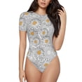 thumbnail image 1 of Fotbe Daisies Flowers Women's Crew Neck Short Sleeves Bodysuit Tops Round Neck Slim Sleeveless Soft Comfortable Basic-Large, 1 of 9