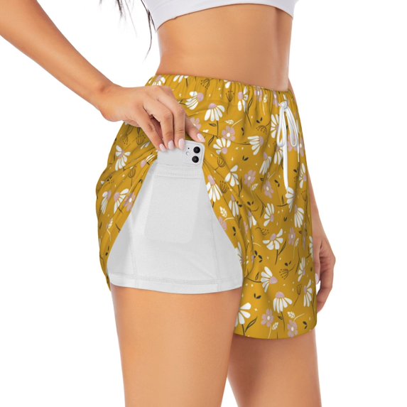 Fotbe Daisies Flowers Womens High Waist Running Shorts Athletic Workout Quick Dry Shorts for Women with Pockets Gym Yoga Summer Shorts-Small