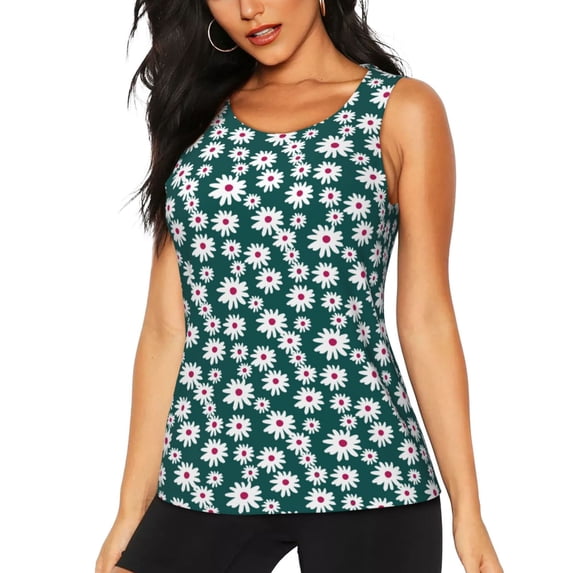 Fotbe Daisies Flowers Womens Loose Fit Casual Flowy Slim-Fit Tank Tops Athletic Round Neck Trendy Sleeveless Summer Tops for Gym and Yoga-Large
