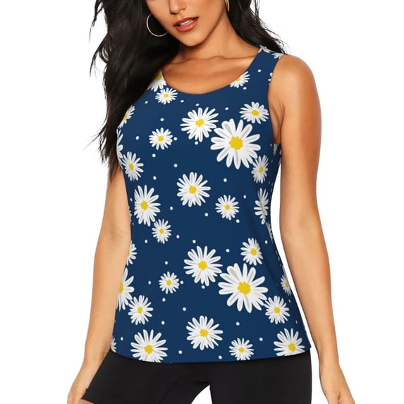 Fotbe Daisies Flowers Womens Loose Fit Casual Flowy Slim-Fit Tank Tops Athletic Round Neck Trendy Sleeveless Summer Tops for Gym and Yoga-XX-Large