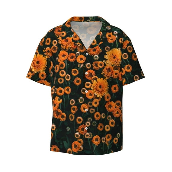 Fotbe Daisies print Short Sleeve Button Down Shirts for Men Casual Summer Beach Wrinkle Free Shirt-XX-Large