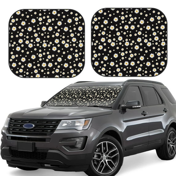 Fotbe Daisy 2-Piece Car Windshield Sun Shade | Sun Blocker for Car Windshield | Foldable Automotive Interior Accessories for Sun Protection-Small