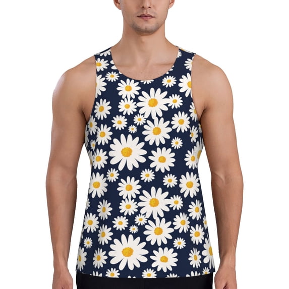 Fotbe Daisy Floral Pattern Men's Quick Dry Workout Tank Top Gym Muscle Tee Fitness Bodybuilding Sleeveless T Shirt Breathable Workout Shirt-Medium