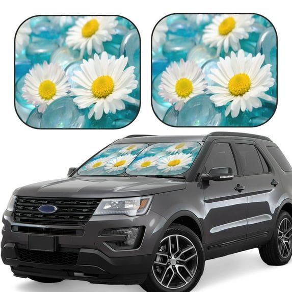 Fotbe Daisy Flowers 2-Piece Car Windshield Sun Shade | Sun Blocker for Car Windshield | Foldable Automotive Interior Accessories for Sun Protection-Medium