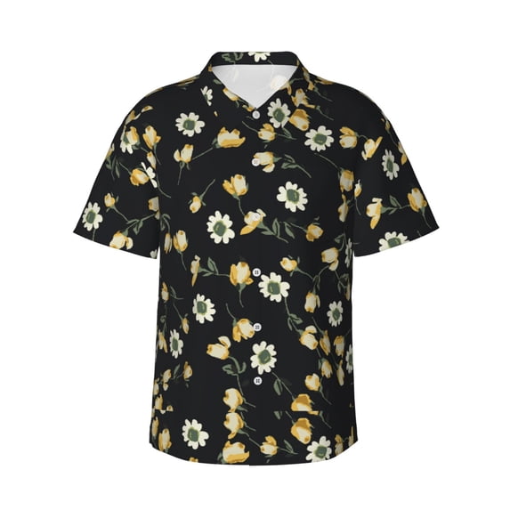 Fotbe Daisy Hawaiian Shirt for Men Unisex Summer Beach Casual Short Sleeve Cotton Linen Button Down Shirts-Small