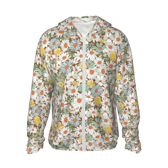 Fotbe Daisy Men's Women's UPF 50+ Sun Protection Jacket Hooded Cooling Shirt with Pockets Hiking Outdoor Performance-X-Large