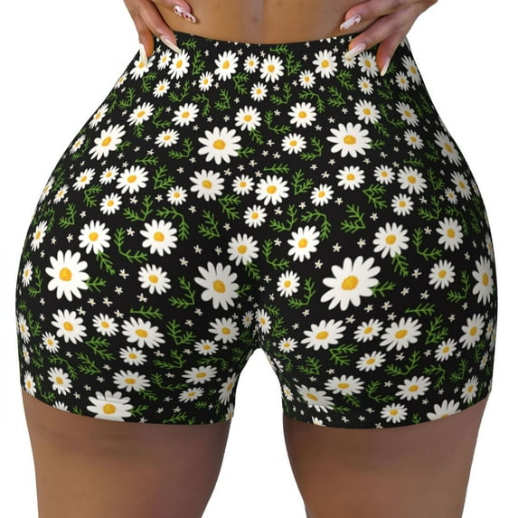 Fotbe Daisy Seamless Shorts, Womens Workout Shorts High Waist Stretch Booty Short for Gym/Yoga/Running/Biking-Large