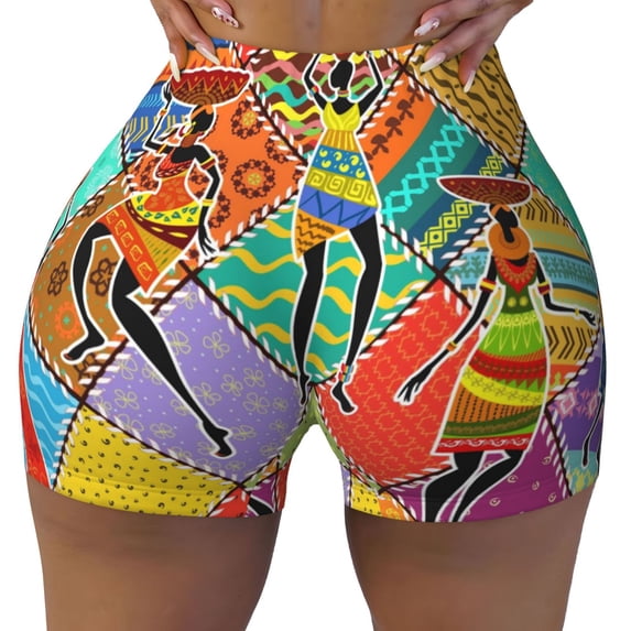 Fotbe Dancing African Womans Seamless Shorts, Womens Workout Shorts High Waist Stretch Booty Short for Gym/Yoga/Running/Biking-XX-Large