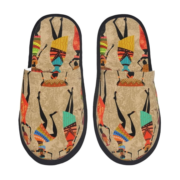 Fotbe Dancing African Women Pattern Women's Fuzzy Slippers Plush Slippers Fluffy Winter House Shoes Indoor and Outdoor-Medium