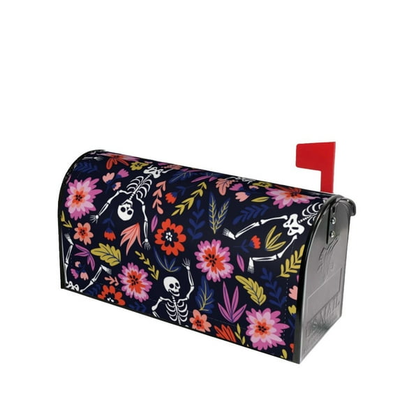 Fotbe Dancing Skeletons Floral Garden Mailbox Covers Post Letter Box Cover Garden Decor Standard Size-25.5x21 in